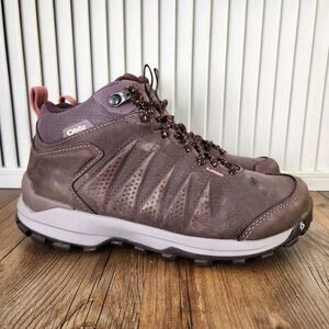 Oboz Sypes Mid Leather B-Dry Hiking Boots Womens 7.5 Wide Peppercorn Waterproof